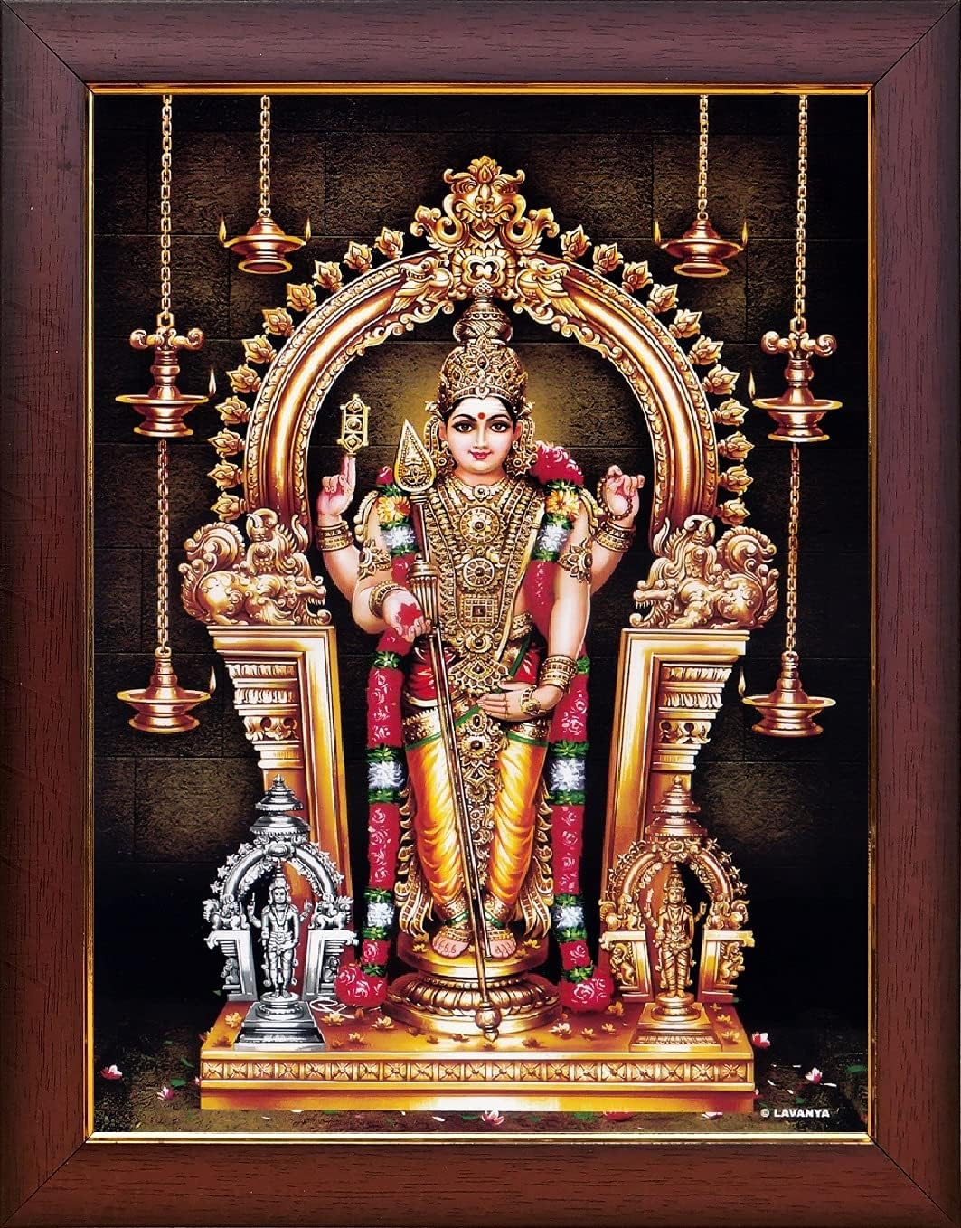Garuda Photos - God Sri Subramanya Swamy / Murugan / Subramanian Swamy / Thiruchendur Murugan Wooden Photo Frame ( Subramaniya Swamy / Vetrivel Murugan ) (Small 9 X 7 Inch)