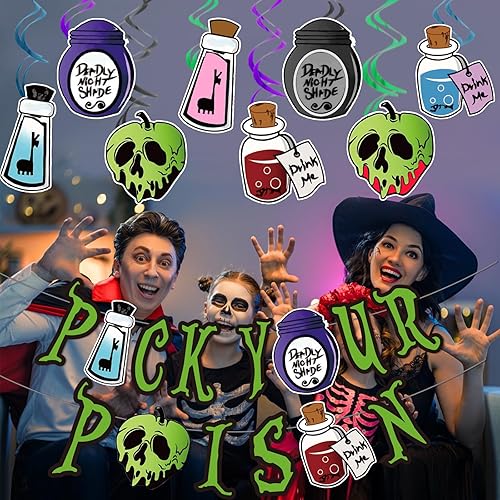 Miniatura 4 de Cartel con texto en inglés "Pick Your Poison para Hocus Pocus", decoración de fiesta de Halloween, suministros de fiesta de Halloween para adultos