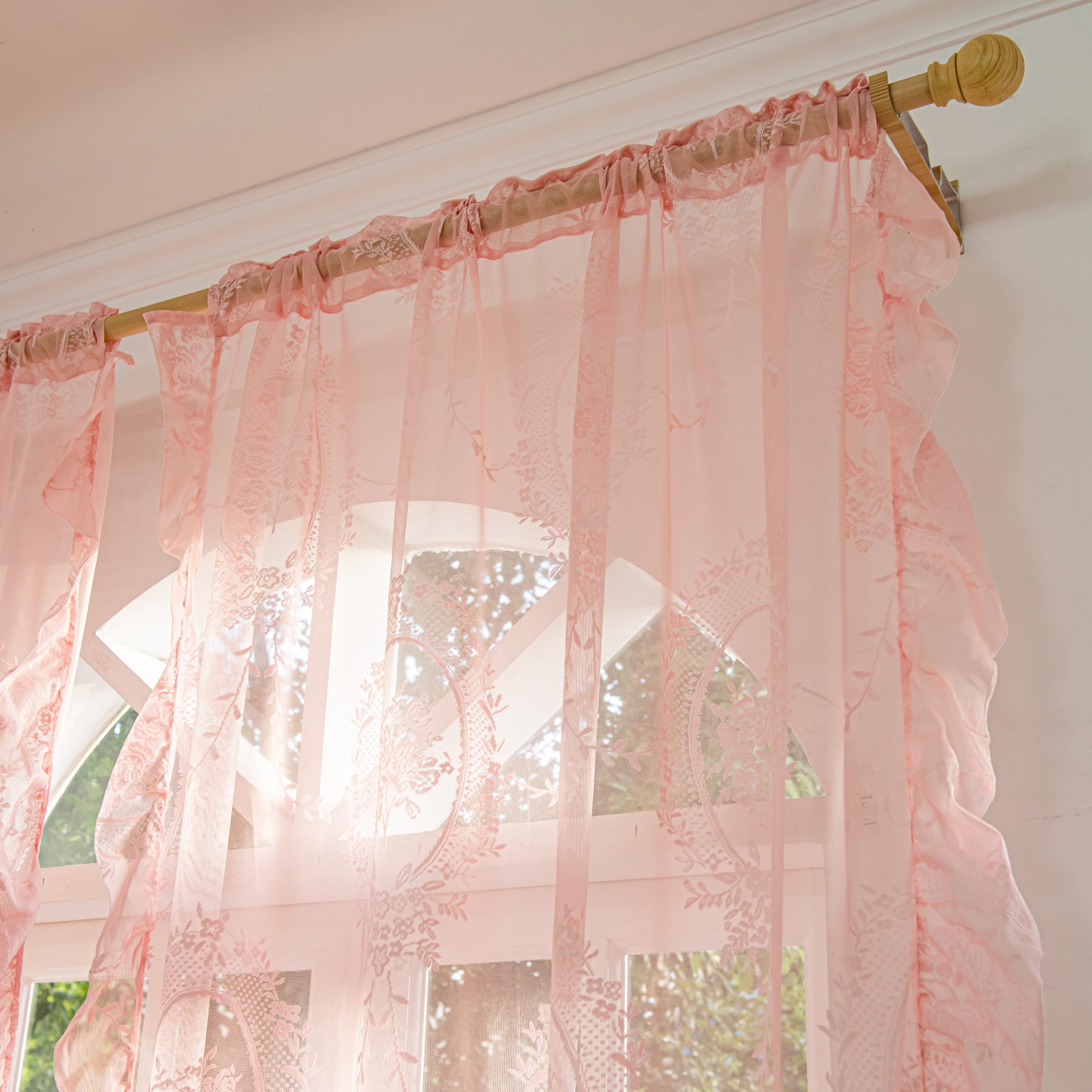 Amazon｜Sutuo Home ピンクレースカーテン長さ96インチ 2セット