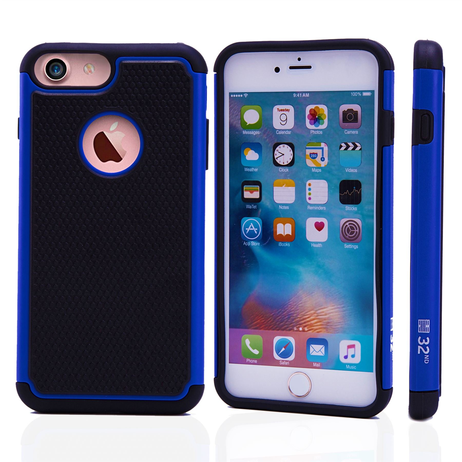32nd ShockProof Series - Dual-Layer Shock and Kids Proof Case Cover for Apple iPhone 7, 8, SE (2020) & SE (2022), Heavy Duty Defender Style Case - Deep Blue