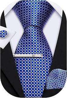 Men Stripe Ties 4PCS Set Silk Check Pocket Sqaure Cufflink Tie-Clip Classic Paisley Necktie Business Wedding