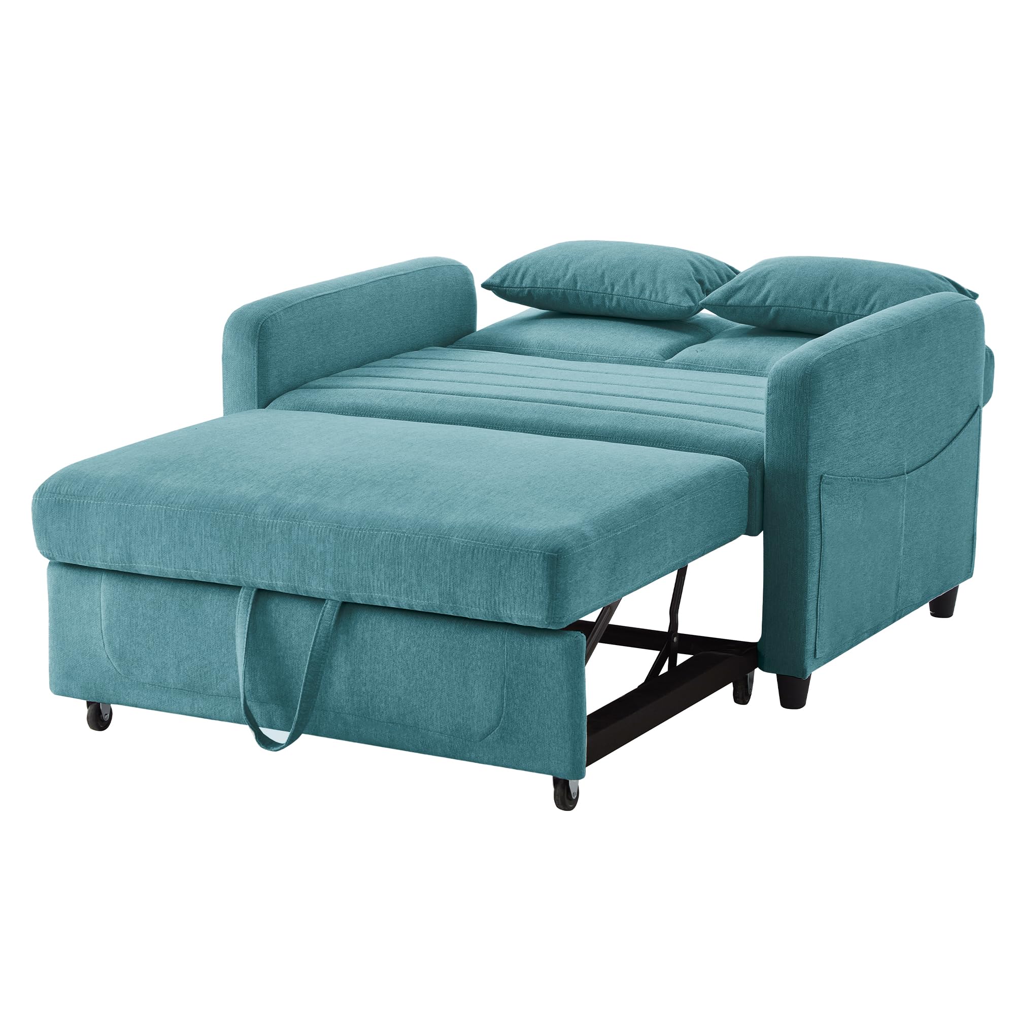 Divano pieghevole a due posti, design allungabile, semplice e moderno, stile contemporaneo, schienale regolabile in tre livelli, tessuto in cotone e lino traspirante (blu)