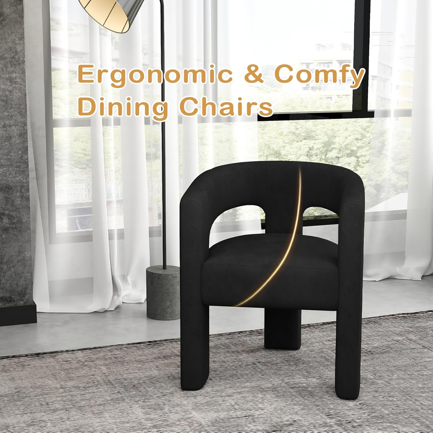 Modern Dining Barrel Chairs, Accent Velvet Upholstered Sherpa Chair with Back,Boucle Vanity Chair Assembled Comfy Armchair for Kitchen/Dining Room/Living Room,Black Only one Black