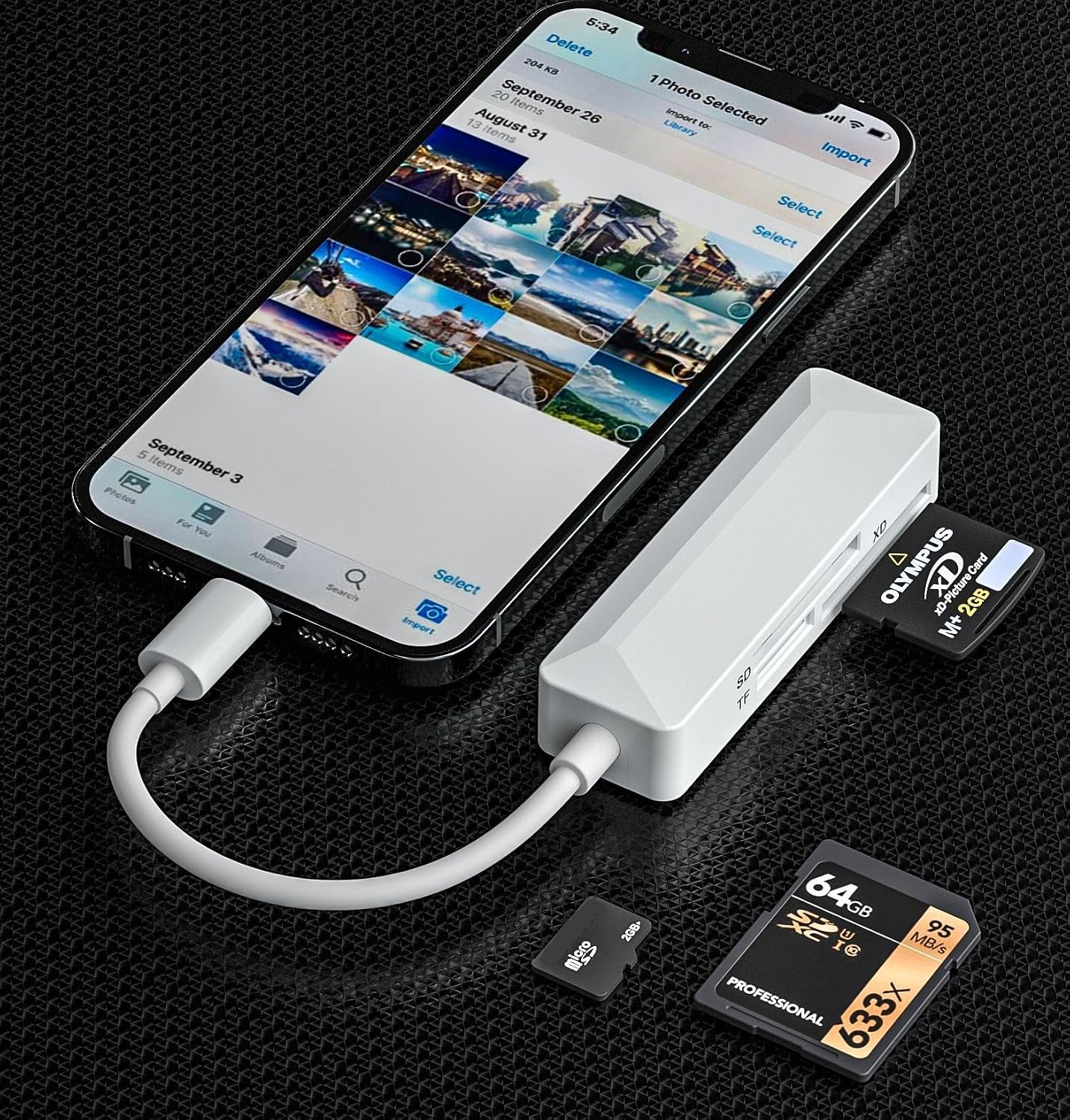 [Apple MFi Certified] SD Card Reader for iPhone,Memory SD Card Reader Adapter High-Speed XD Picture Card Camera Adapter (White-USBC 3in1)