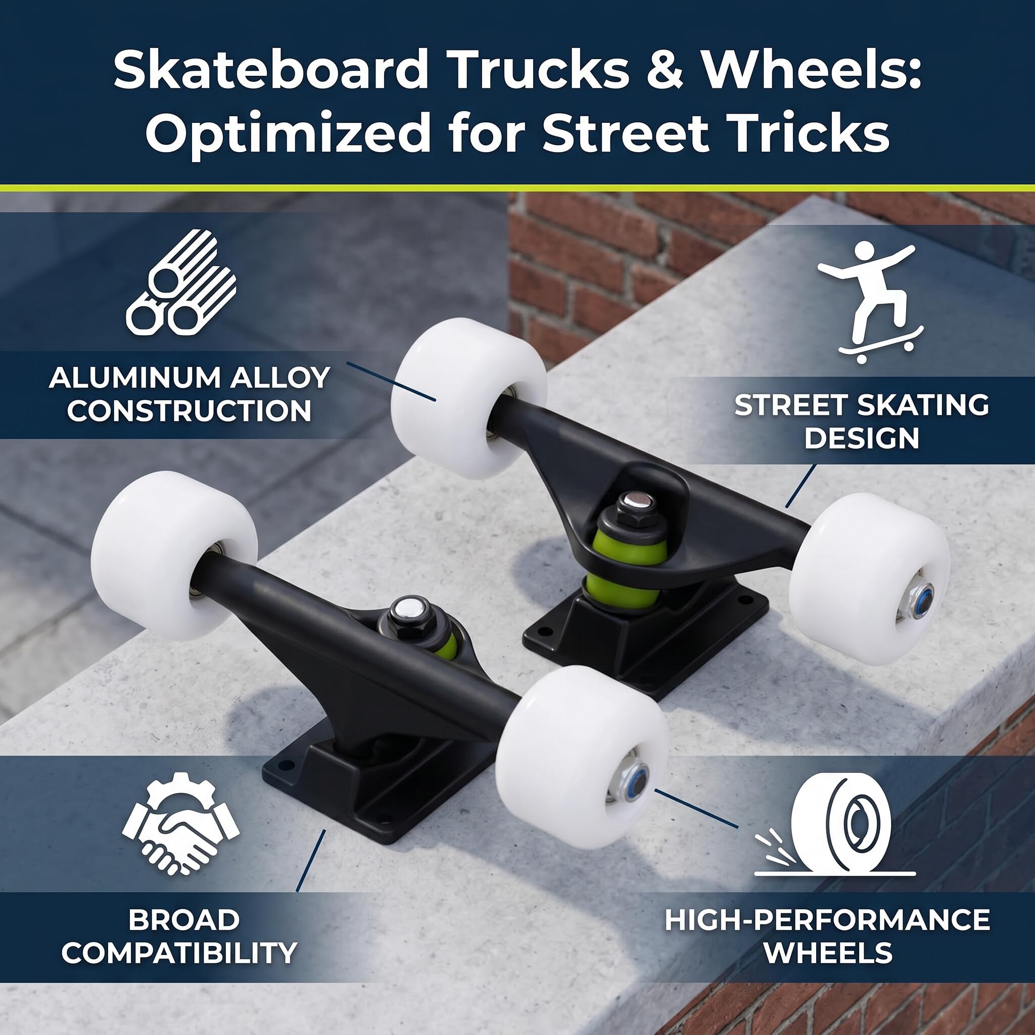Fabater 5-Zoll-Truck-Räderset mit 4 Rädern, Aluminiumlegierungsmaterial, Starke Kompatibilität für Street-Tricks für -Enthusiasten, Longboard-Truck Zum Austauschen