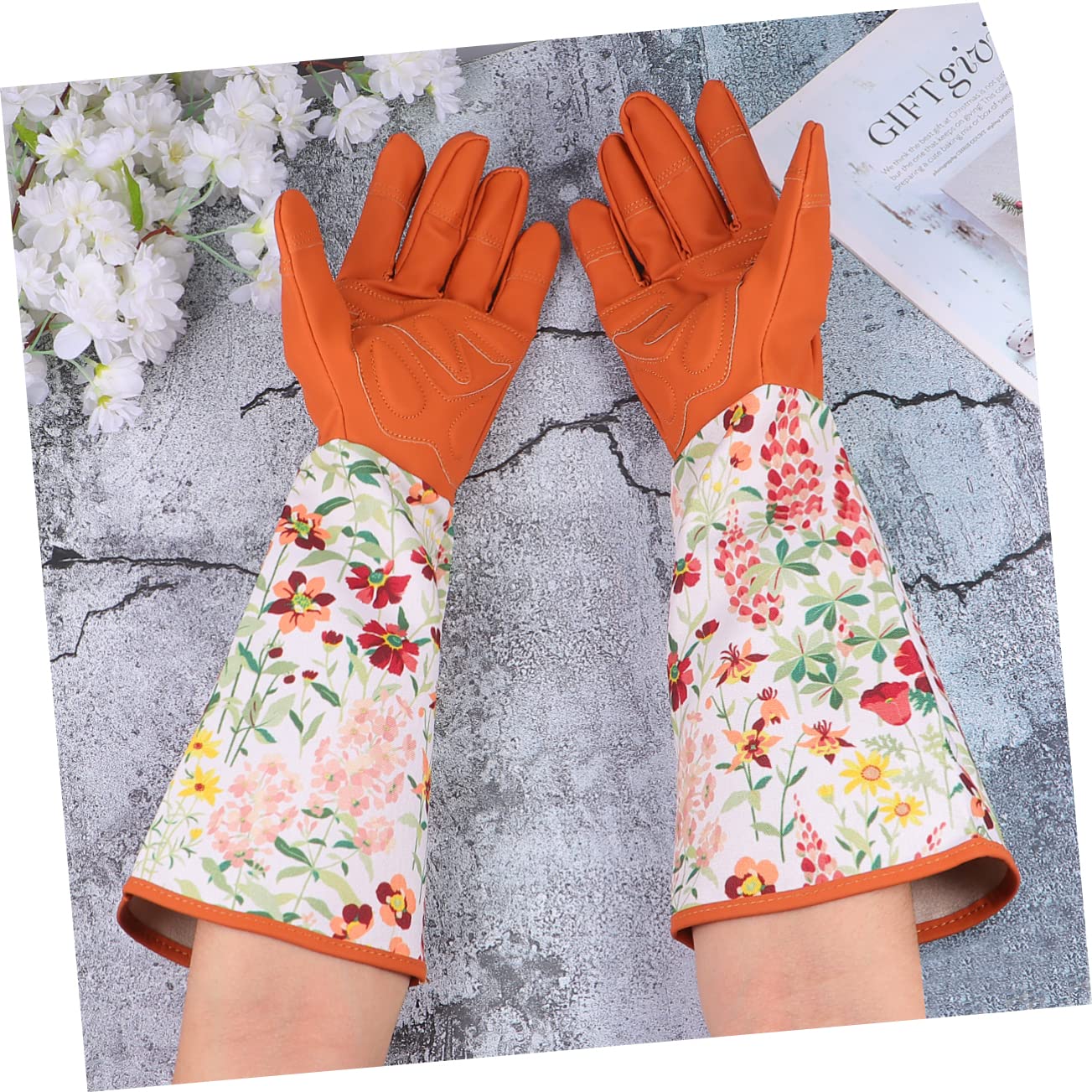 Guantes de Jardinería de Manga Larga con Material Transpirable Guantes Protectores para Trabajos de Desmalezado