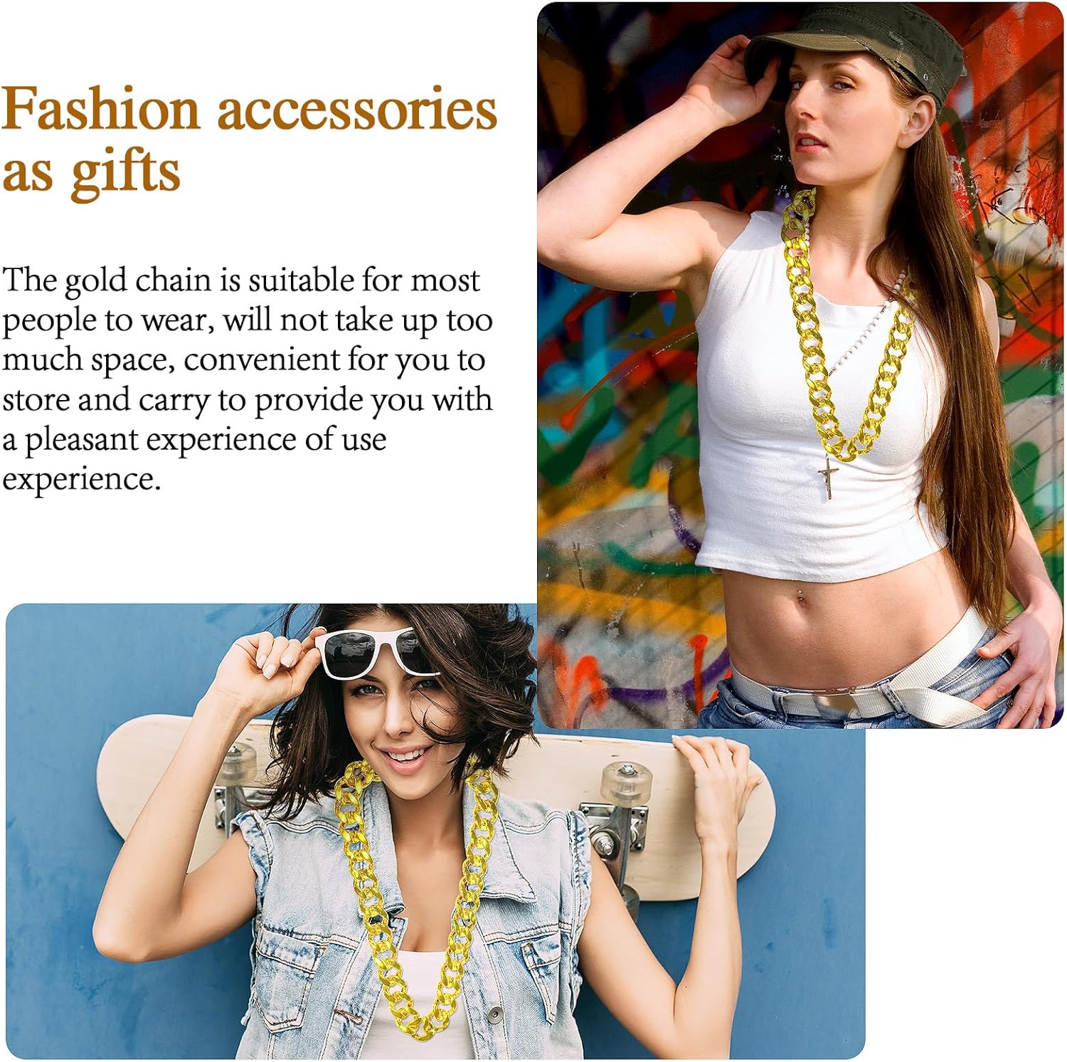 6PCS 31.5 Inch Hip Hop Chains Gold Chunky Necklaces for Men & Women, 80s 90s Rapper Costume Jewelry Accessories - Image 6