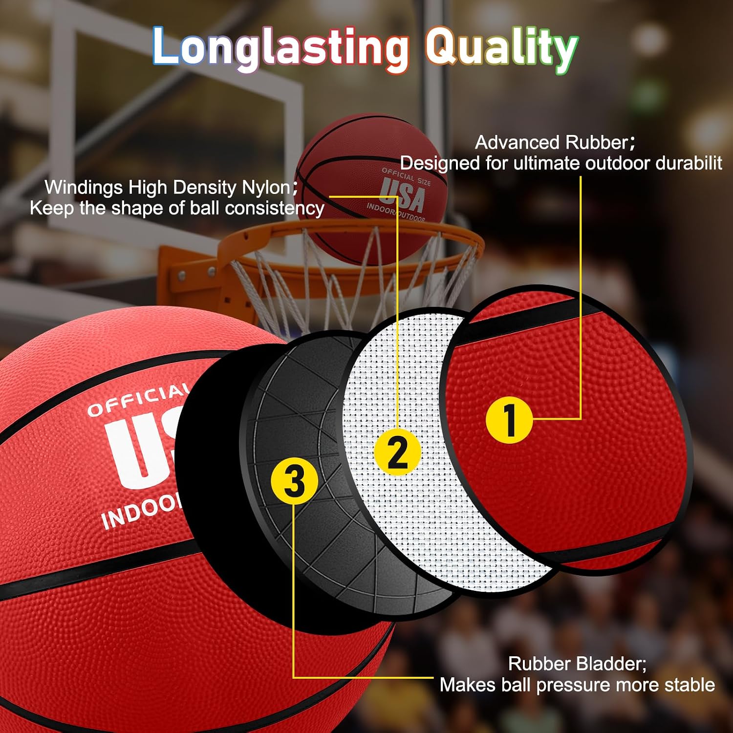 SIKEMAY 12 Pcs Rubber Basketballs Bulk with Pump, Adult Basketball Official Size 7/6/5 Inflatable Streetball Indoor Outdoor Game Professional Training Gift for Women Men