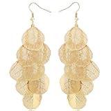 Boho Gold Dangle Earrings for Women Trendy Long Drop Chandelier Bohemian Fligree Leaf Earrings Dangling Lightweight Hyopallergenic for Women