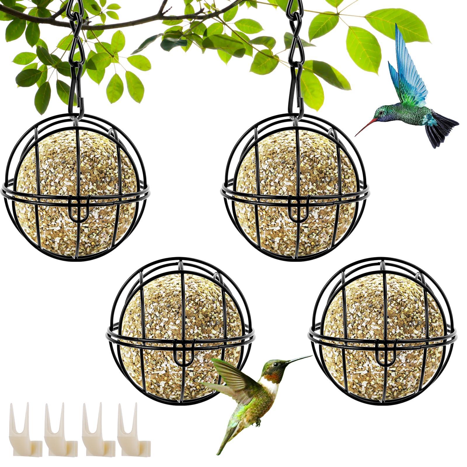 Tufa Comedero para Pájaros, 4 Piezas Comedero Pájaros Bolas de Grasa para Colgar, Comedero Pájaros Exterior, Comedero Pájaros Salvajes, Alimentador de pájaros de Metal para Balcón Jardín - Negro…