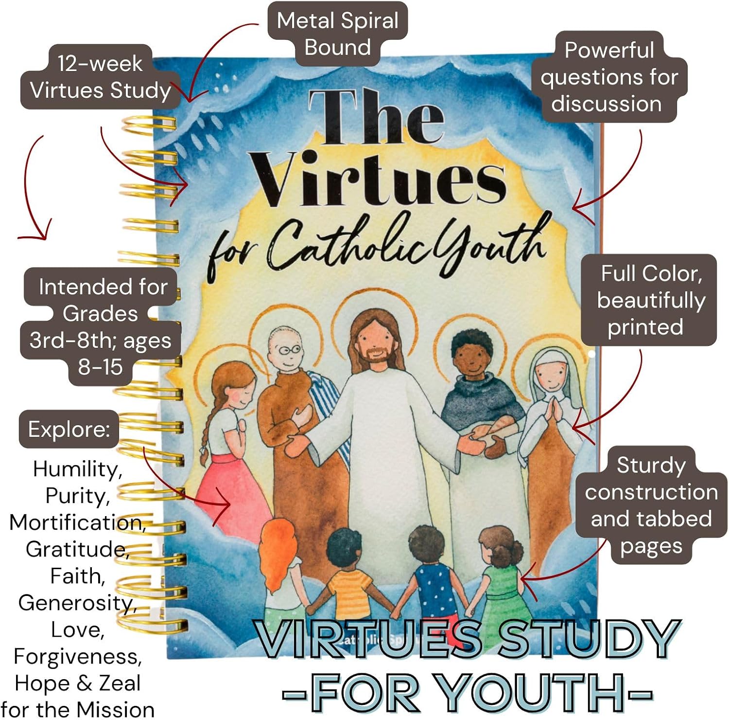 Catholic Sprouts - The Virtues for Catholic Youth - Character Development, Catholic Youth, Catholic Education, Beautiful Spiral-Bound Planner & Book