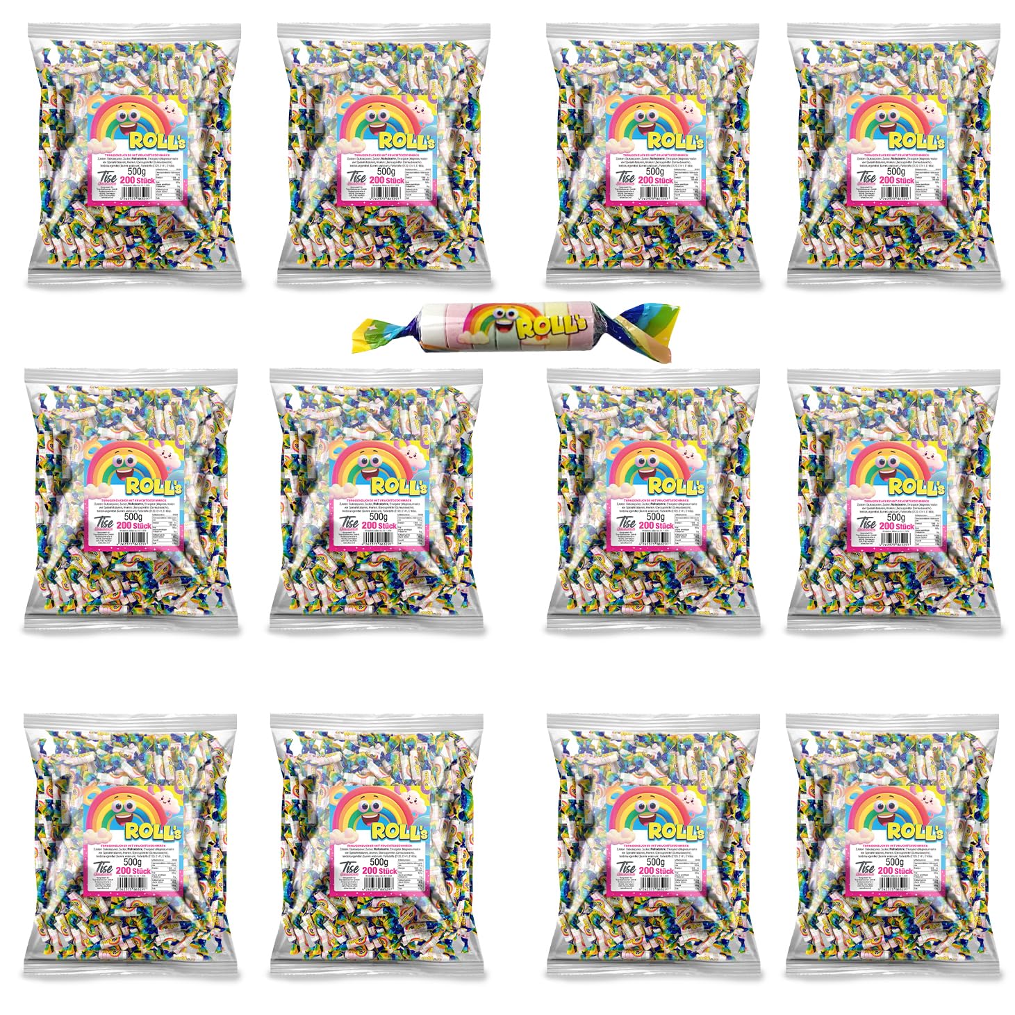 Tise Süsswaren Roll's Traubenzucker, Perfektes Wurfmaterial für Karneval und Fasching (12x500g 2400 Stück)