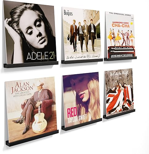 Emfogo Estante de pared para discos de vinilo, paquete de 6 soportes para discos de álbum, estantes de almacenamiento de discos de vinilo de 12