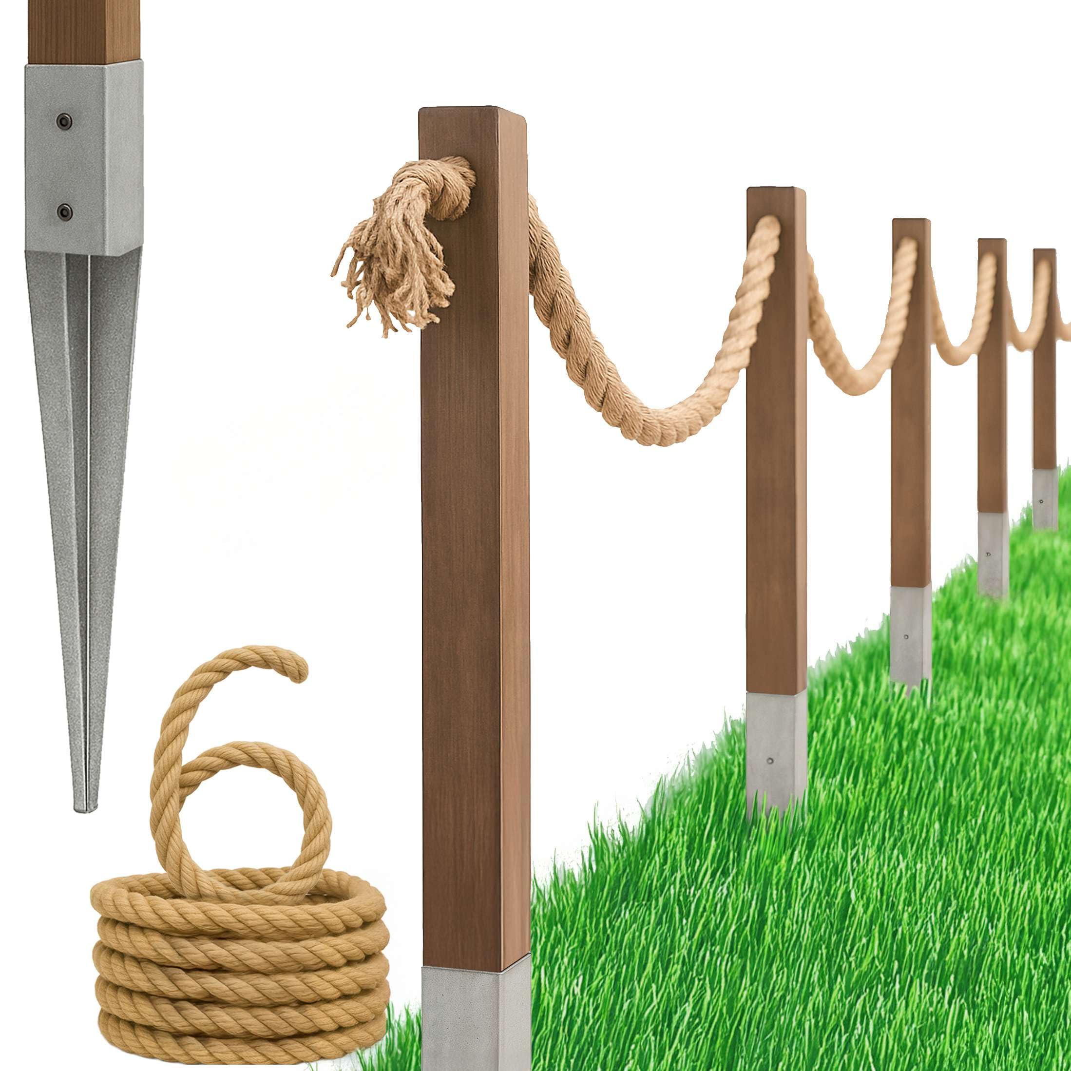 BOGATECO Pannello di recinzione in legno con corda di juta | Recinzione a vela 6 m | 13 diverse lunghezze | Kit di montaggio incluso