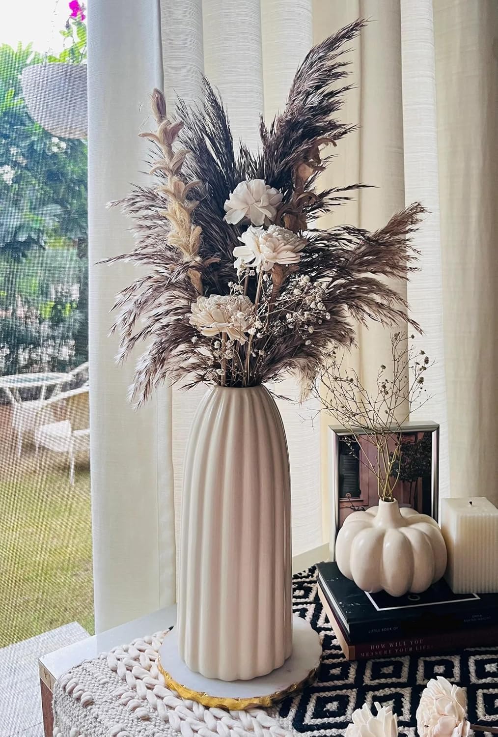 Ceramic Flower Vase for Home Decor and Gifting, Decorative Flower Vase for Living Room, Ceramic Off-White Large Vase (10 Inches, Ripped)-image-44
