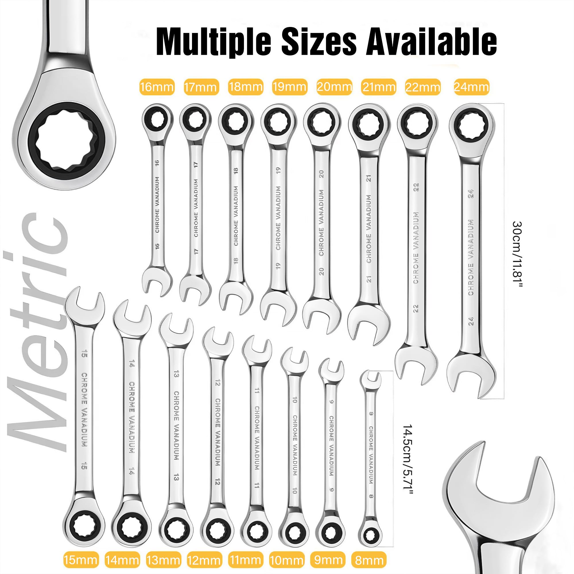 16-Piece Metric Ratchet Wrench Set - AutoViteX -2