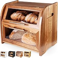 Vista 10 de Arise - Elegante panera de bambú para encimera de cocina, contenedor de almacenamiento de pan de madera extra grande de 2 estantes con ventanas