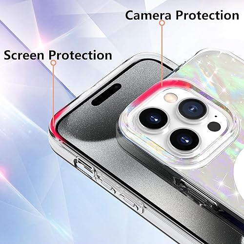 Miniatura 5 de Tksafy Funda para iPhone 15 Pro, compatible con MagSafe, bonito diseño de perlas con purpurina para mujeres y niñas, funda protectora dura