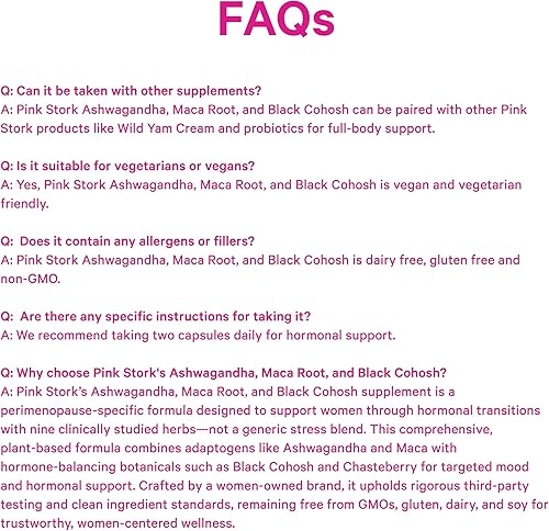 Miniatura 9 de Pink Stork Suplementos para la perimenopausia para mujeres – Ashwagandha, raíz de maca, cohosh negro + Dong Quai, Chasteberry, trébol rojo