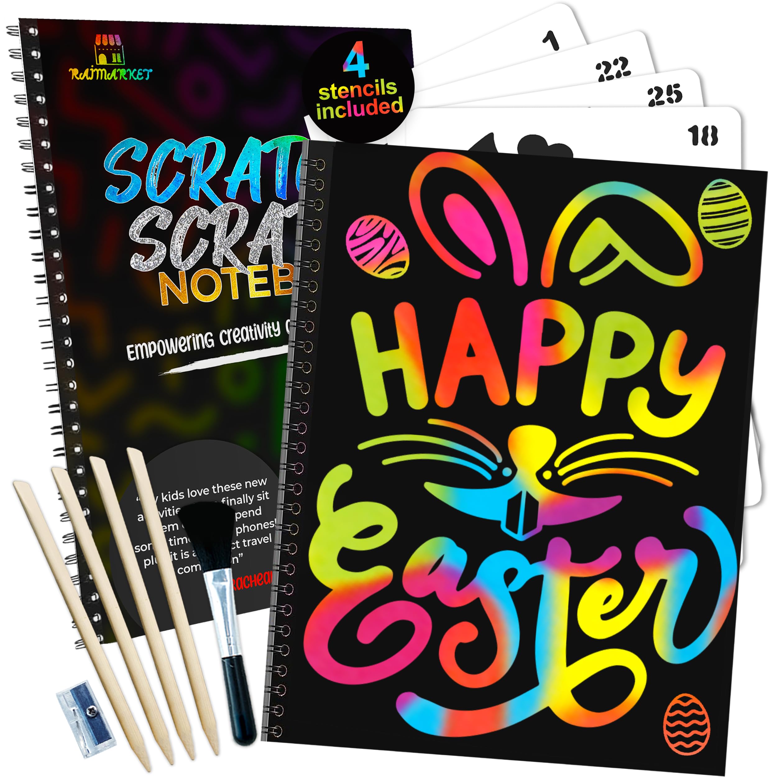 Raimarket Cuaderno de Arte para Rascar Arcoíris - Juego Creativo para Niños de 4 a 8 Años - Ideal para Navidad, Halloween y Cumpleaños - Regalo Educativo de Artes y Manualidades para Niñas