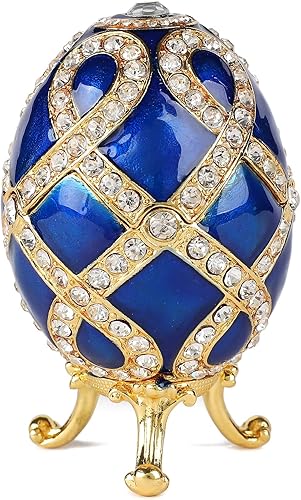 Miniatura 2 de QIFU Vintage Blue Faberge Egg Figurine Barinket Box Bisagra, regalo único para la familia (QF5630)