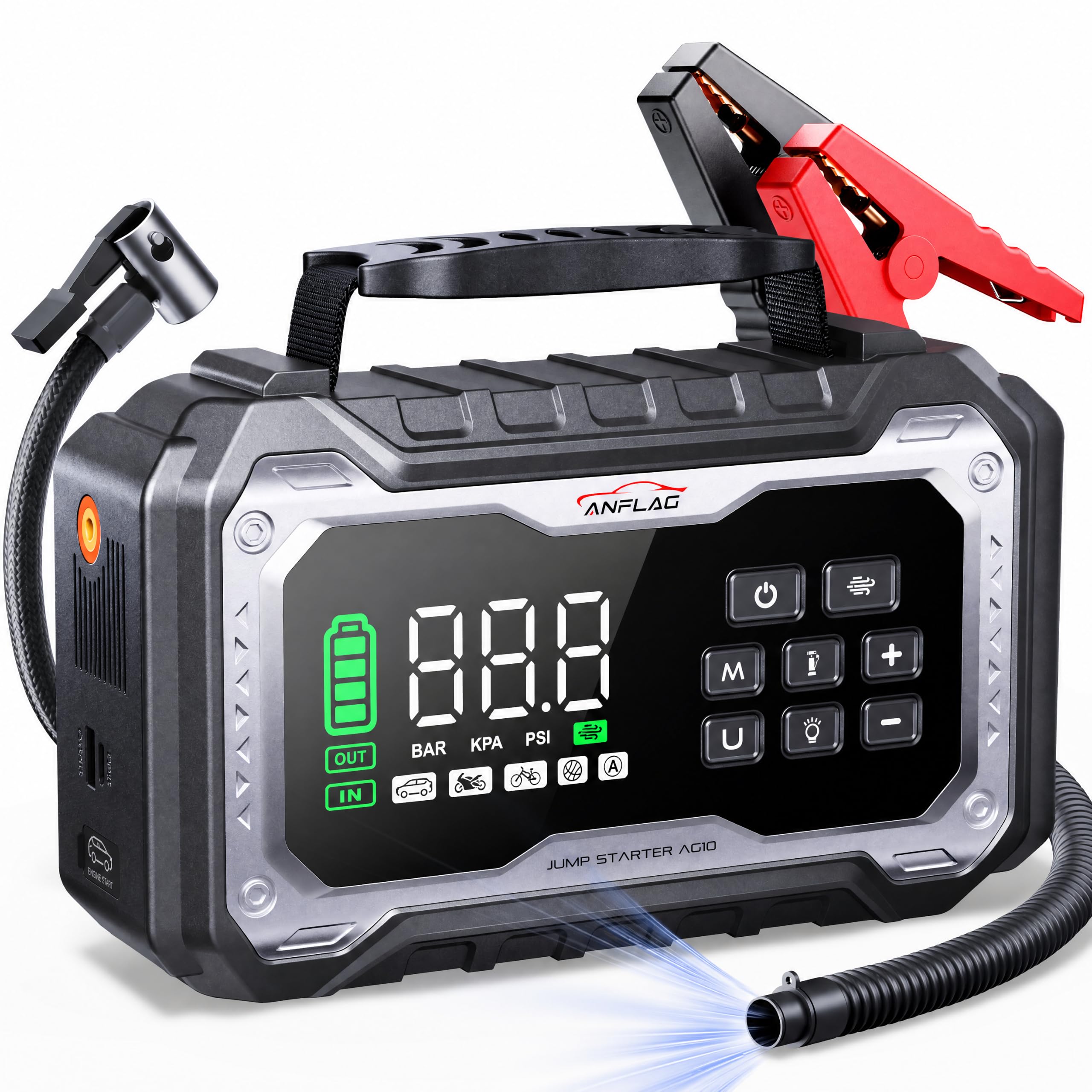 8000A Car Battery Jump Starter with 160PSI Air Compressor 165L/min Blower