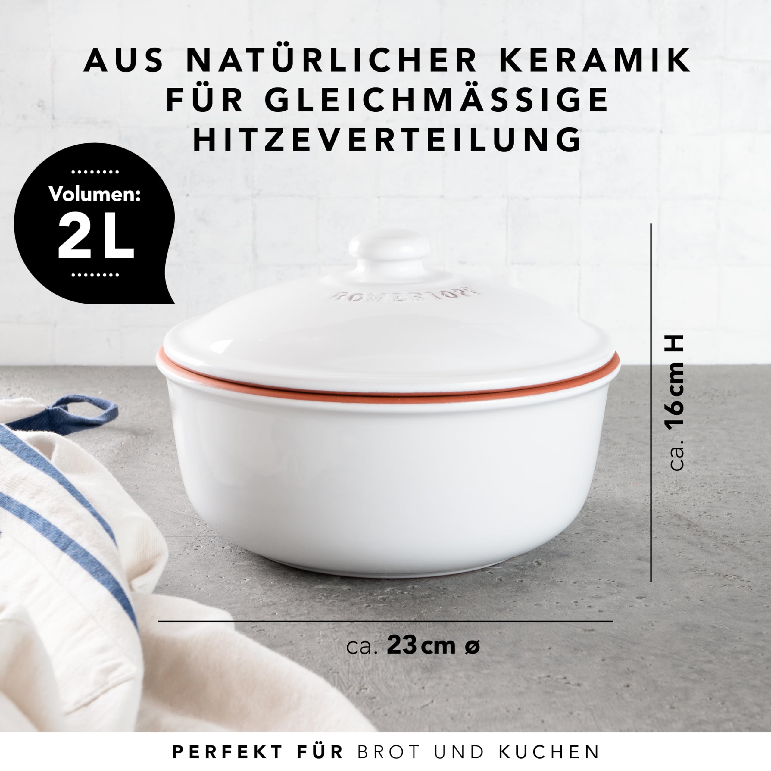Römertopf garnek do pieczenia chleba z naturalnej gliny – Ø 23 cm – pieczenie chleba z oryginałem – dla przewiewnej miękiszu i chrupiącej skórki