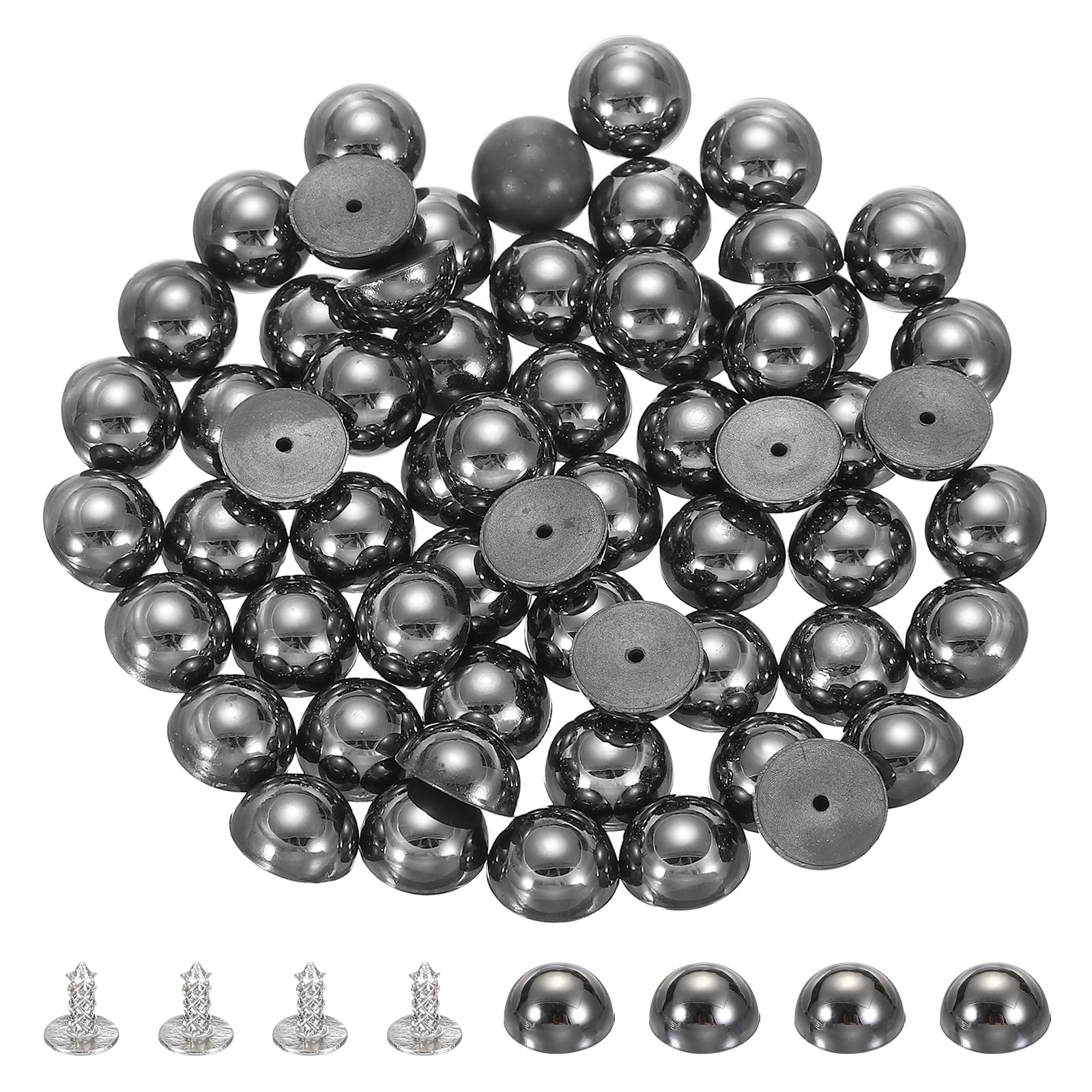 sourcing map 60Pcs Round Dome Studs 12mm ABS Dome Spikes Studs Mushroom Flat Screw Back Spike Rivets with Nails for DIY Leather Clothing Bag Shoes Belts Craft Accessories, Black