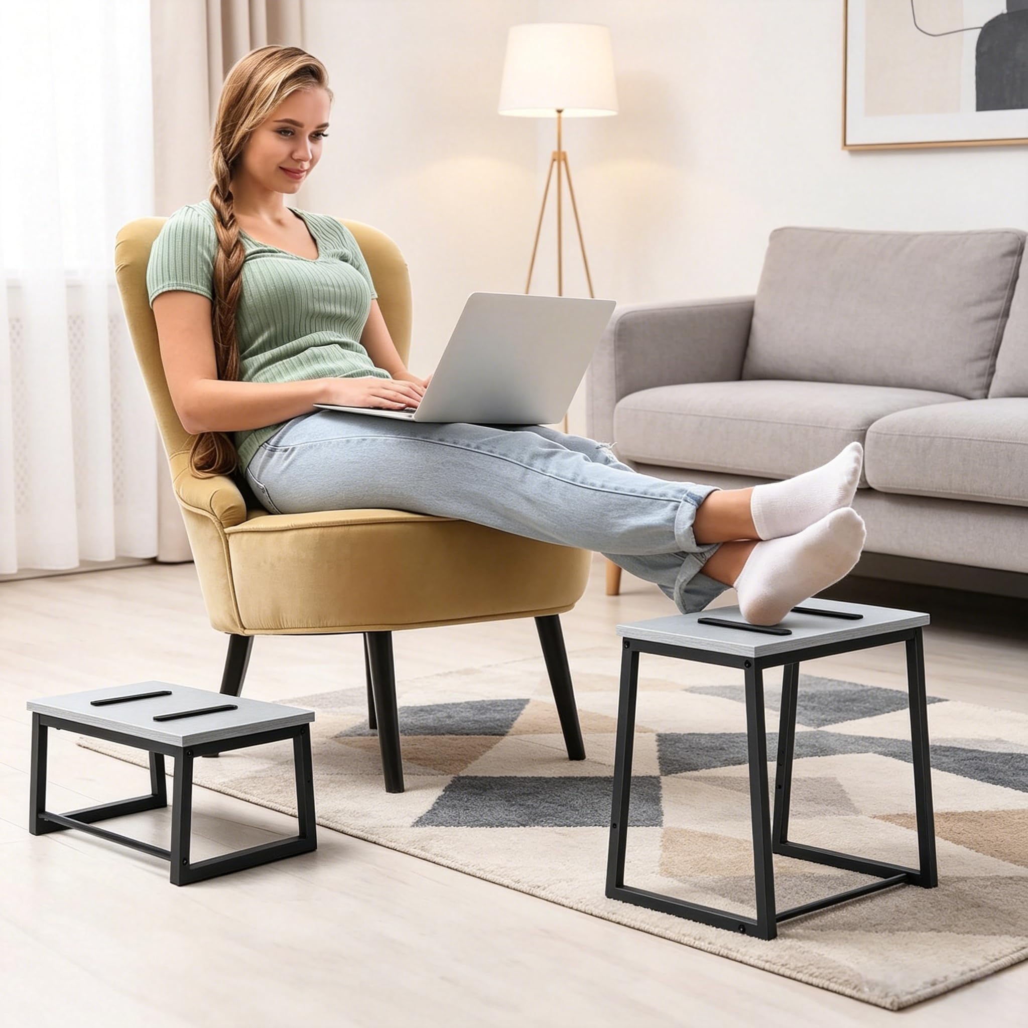 smusei Sgabello pieghevole a 2 gradini, per adulti e bambini, 3 in 1, stabile, in legno, rimovibile, per cucina, bagno, camera da letto, WC, capacità di carico 200 kg, colore: grigio