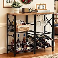 MNEETRUNG Rustic Wine Bar Cabinet: Freestanding 2-Tier Liquor Shelf with Glass Holder, Home Bar Rack for Wine & Spirits - 31.5"W x 30"H
