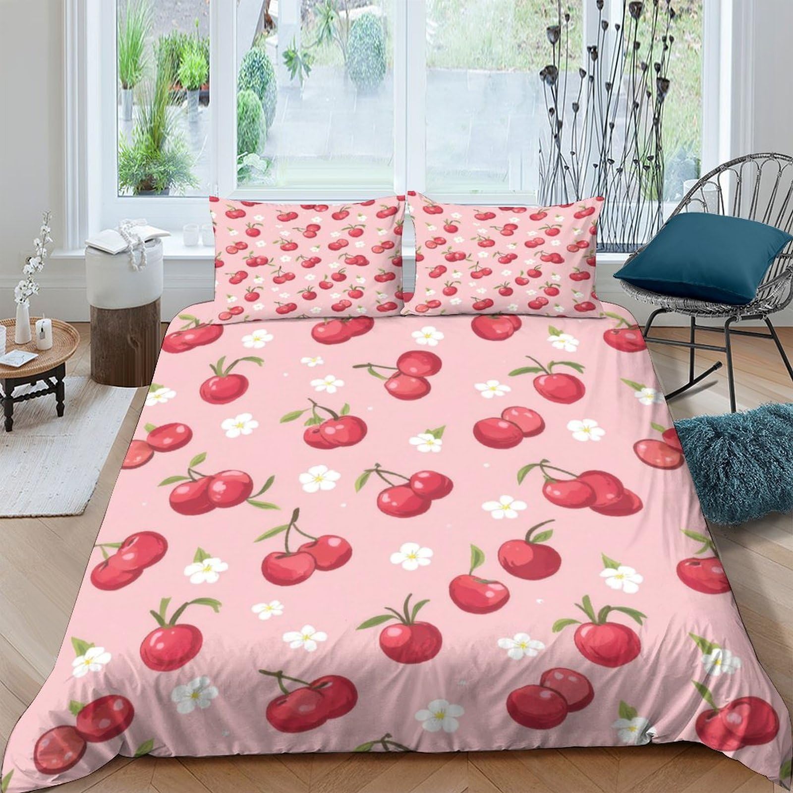 Ctjqhvkz Style-2 3D Printed Cherry Blossom Fitted Sheet Microfiber Soft Pink Fruit Bed Cover For Bedroom Guest Room Decoration Single（135X200cm）