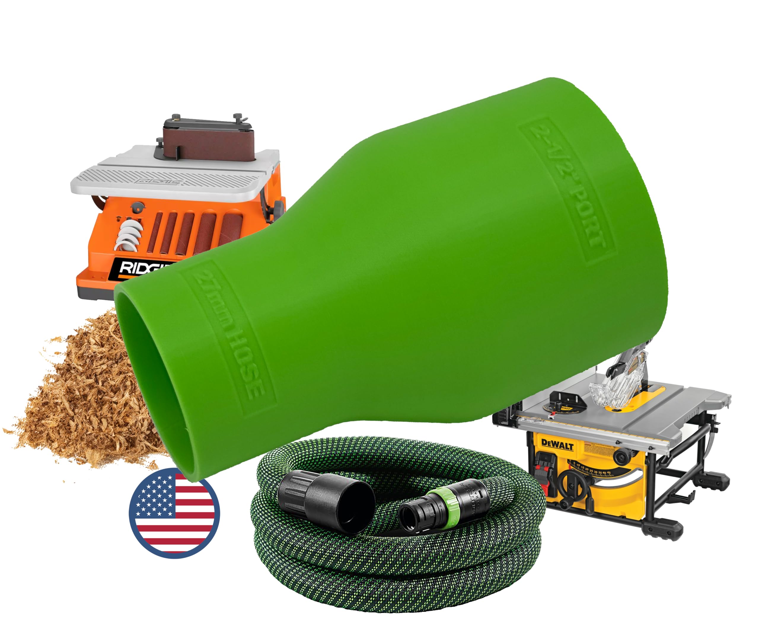 Photo 1 of 27mm Adapter for 2-1/2" Dust Collection Ports - For Festool Hoses (Green)