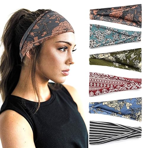 Diademas bohemias para mujer diadema ancha de moda para yoga entrenamiento accesorios para el cabello paquete de 6