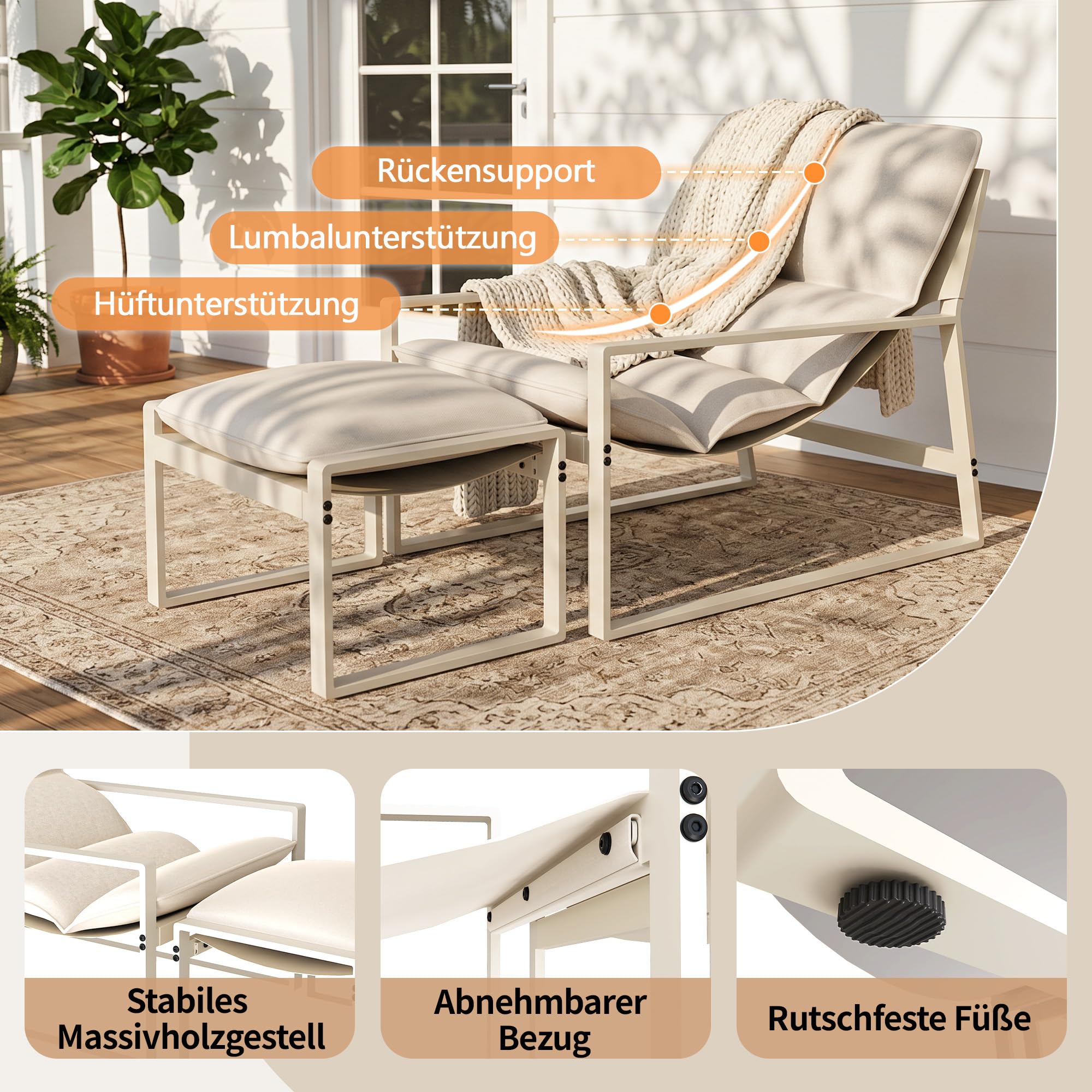 Gotland 8 Stück Outdoor Lounge Set, 2026 Upgrade Set mit 2 Stühle, 2 Ottomane, 4dicken Kissen für Balkon, Garten, Terrassen, Weiches Kissen, für kleinen Raum.Allwetter Outdoor Lounge Set