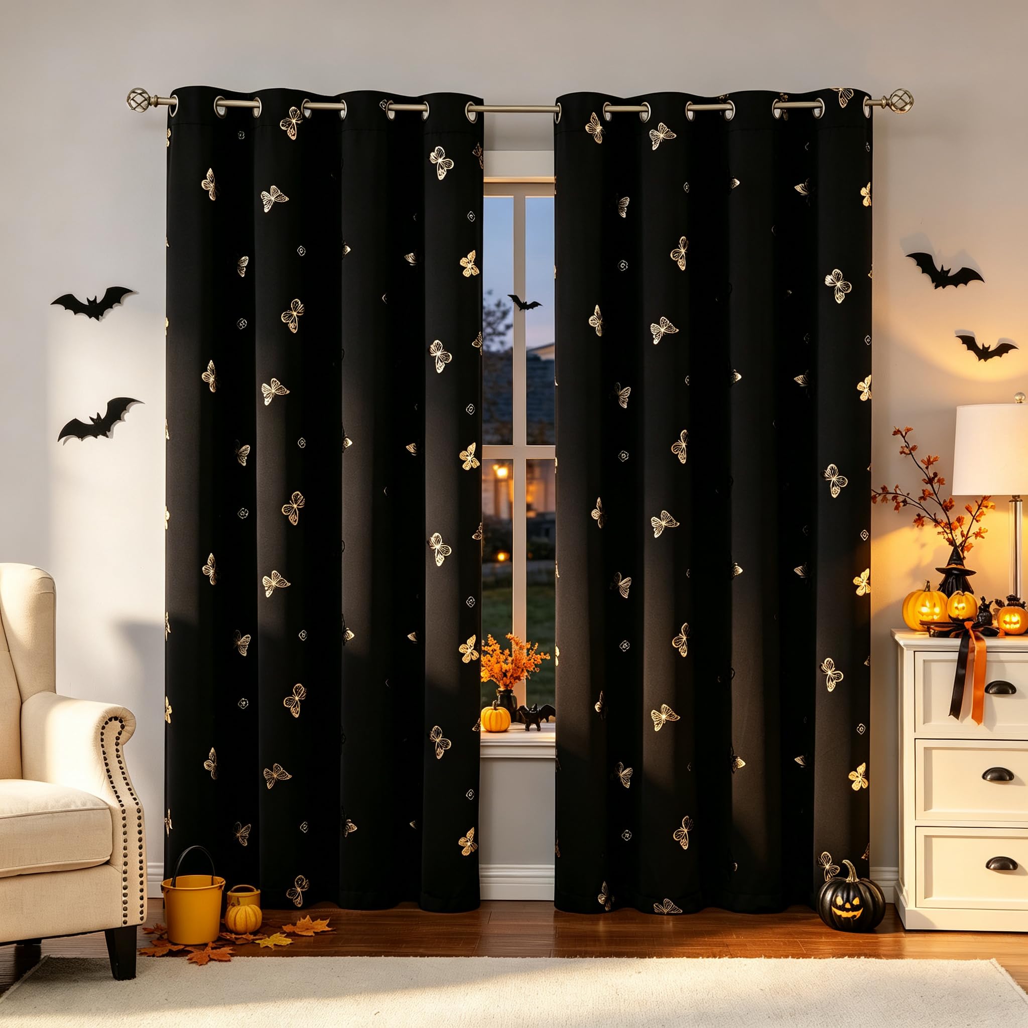 Gold Butterfly Blackout Curtains - FREE SHIPPING -2