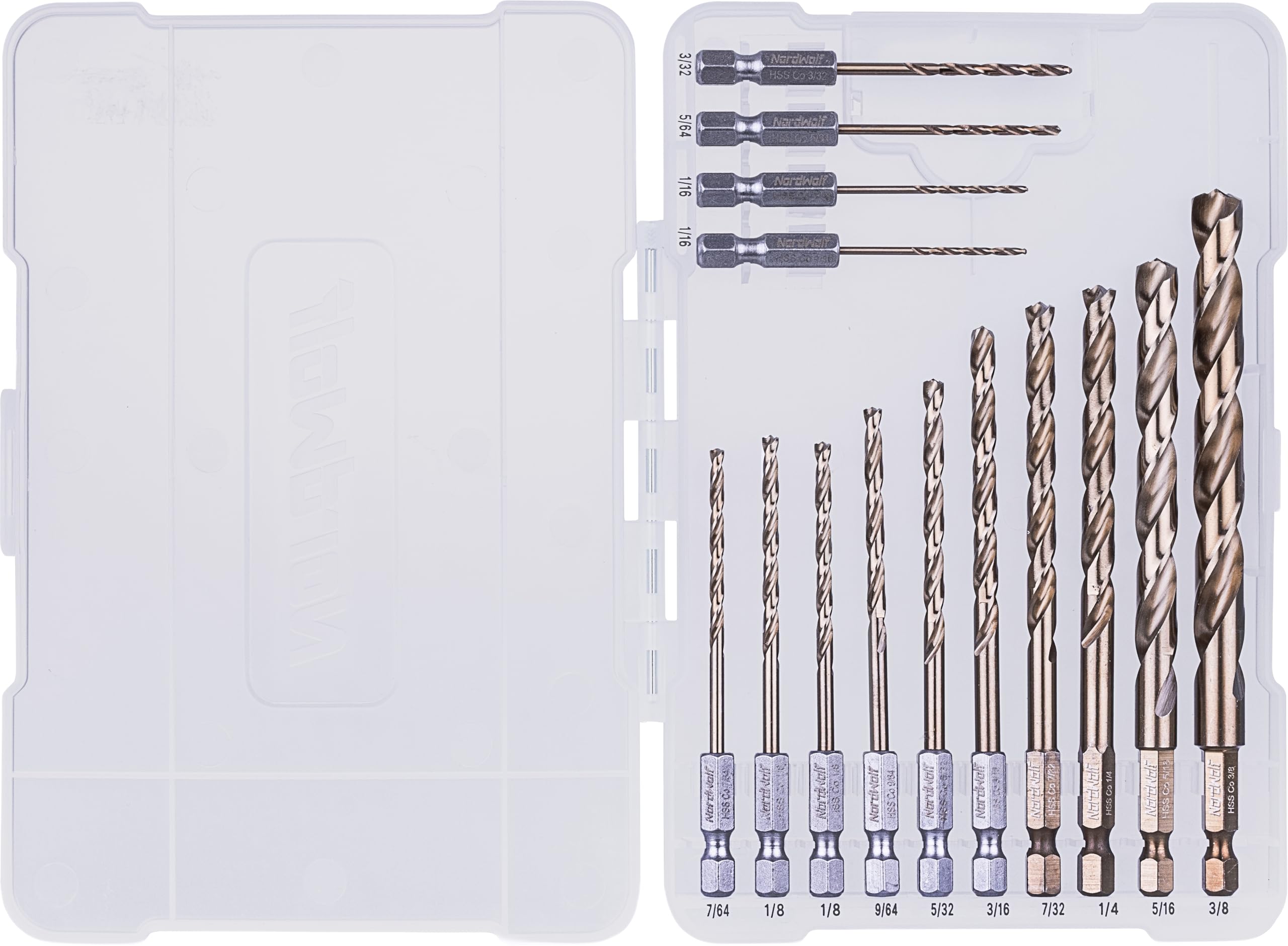 NordWolf 14-Piece M35 Cobalt Drill Bit Set with Hex Shank