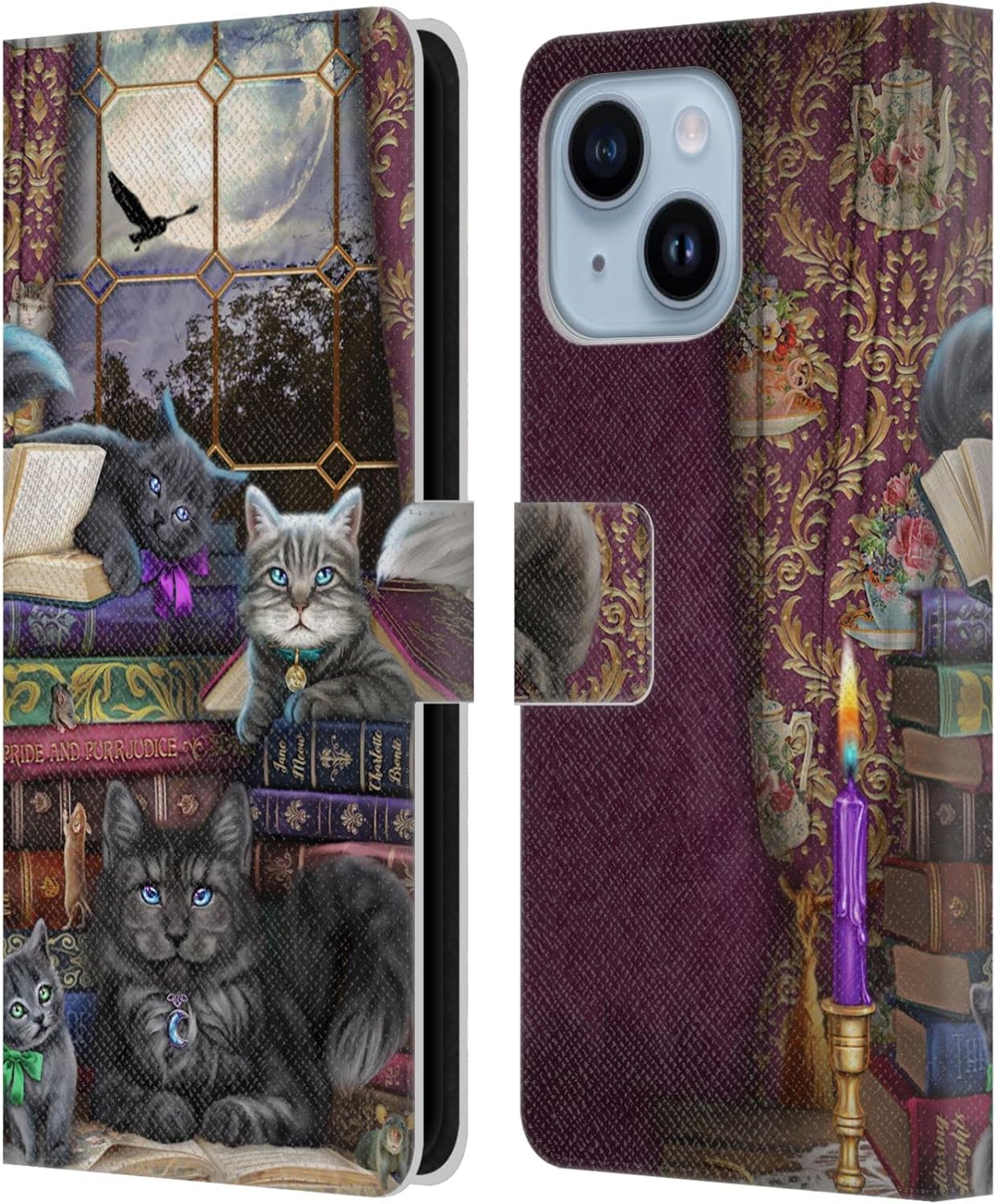 Head Case Designs Officially Licensed Brigid Ashwood Storytime Cats and Books Cats Leather Wallet Case Compatible with Apple iPhone 14 Plus