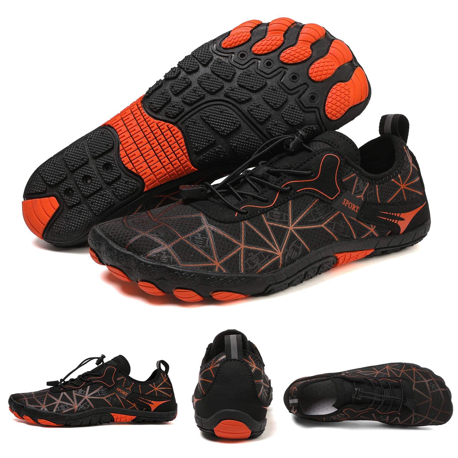 Rojeam Barefoot Water Shoes for Men Women Quick Drying Sports Aqua Socks, Black, 8.5 US