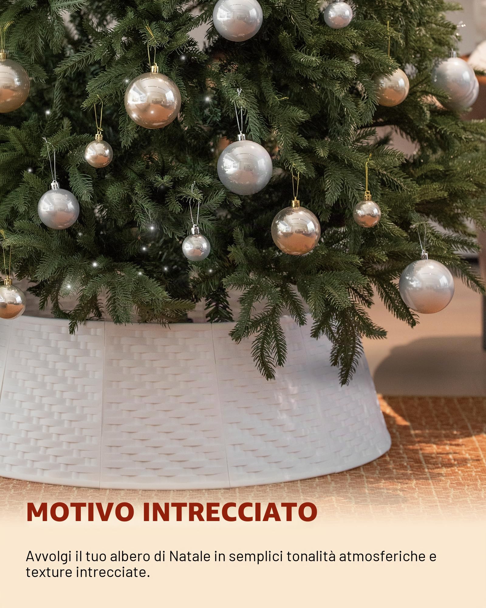Copri Albero di Natale Base: Gonna per Albero Christmas Tree Skirt Collar in Plastica - 71cm Diametro Fondo - Simple Bianco