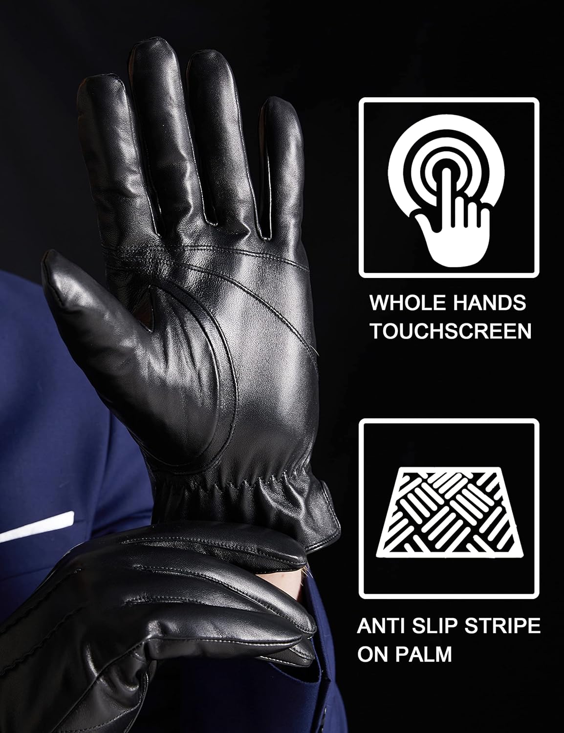 Super Warm Rabbit Fur Mens Leather Gloves for Men Winter Touchscreen Texting Driving Gloves - Image 3