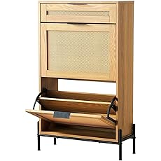 Garvee Fluted Shoe Storage Cabinet with 2 Flip Drawers, Slim Wood Shoe Organizer, Narrow Entryway Furniture with Storage for Small Spaces, Hallway Entrance Apartments, Black