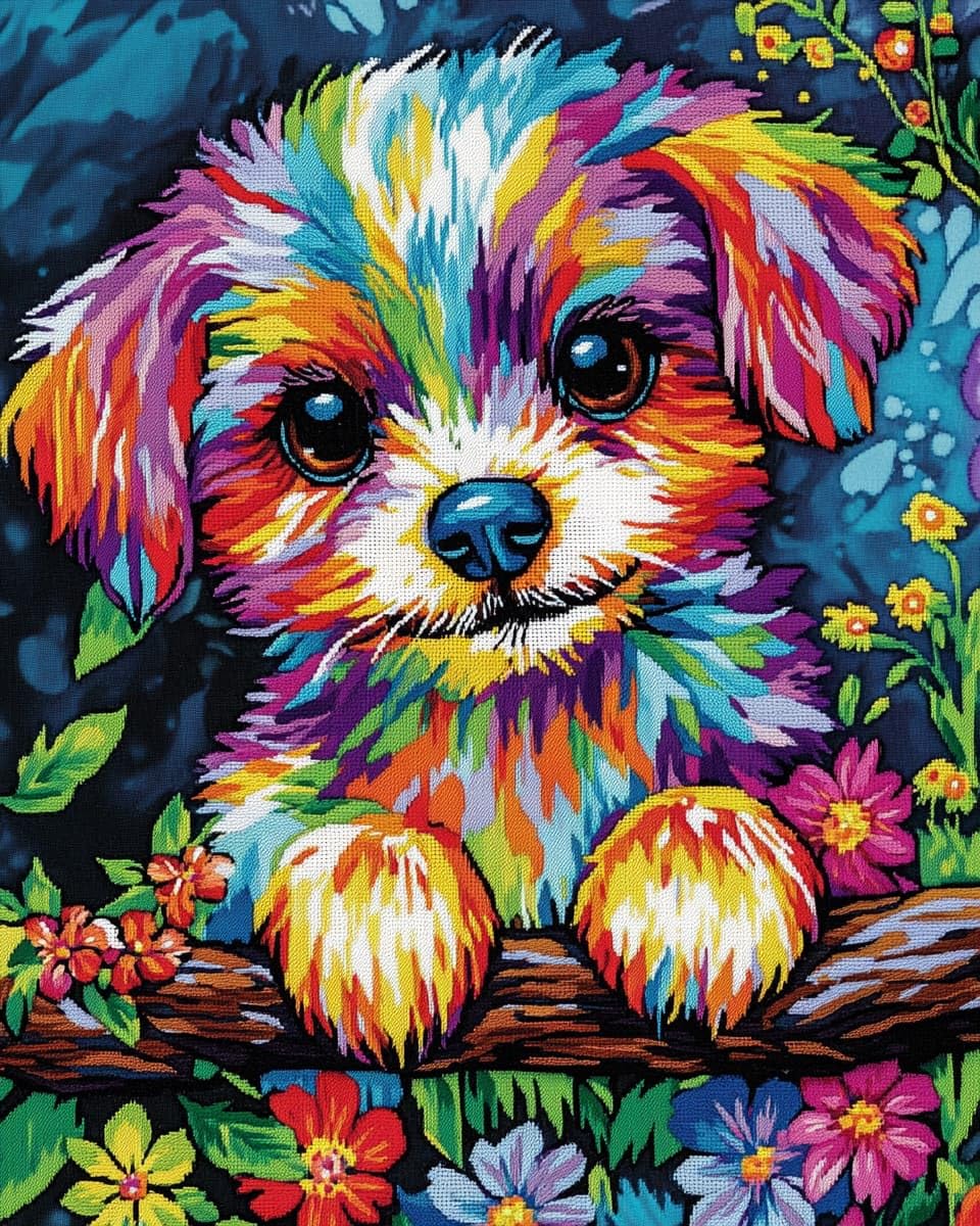 AMBATTERY Cross Stitch Kits for Adults Beginners, Animal Dog Embroidery Kit Pre-Printed Stamped Cross Stitch Kit 11CT Needlework Kit DIY Handmade Home Wall Décor