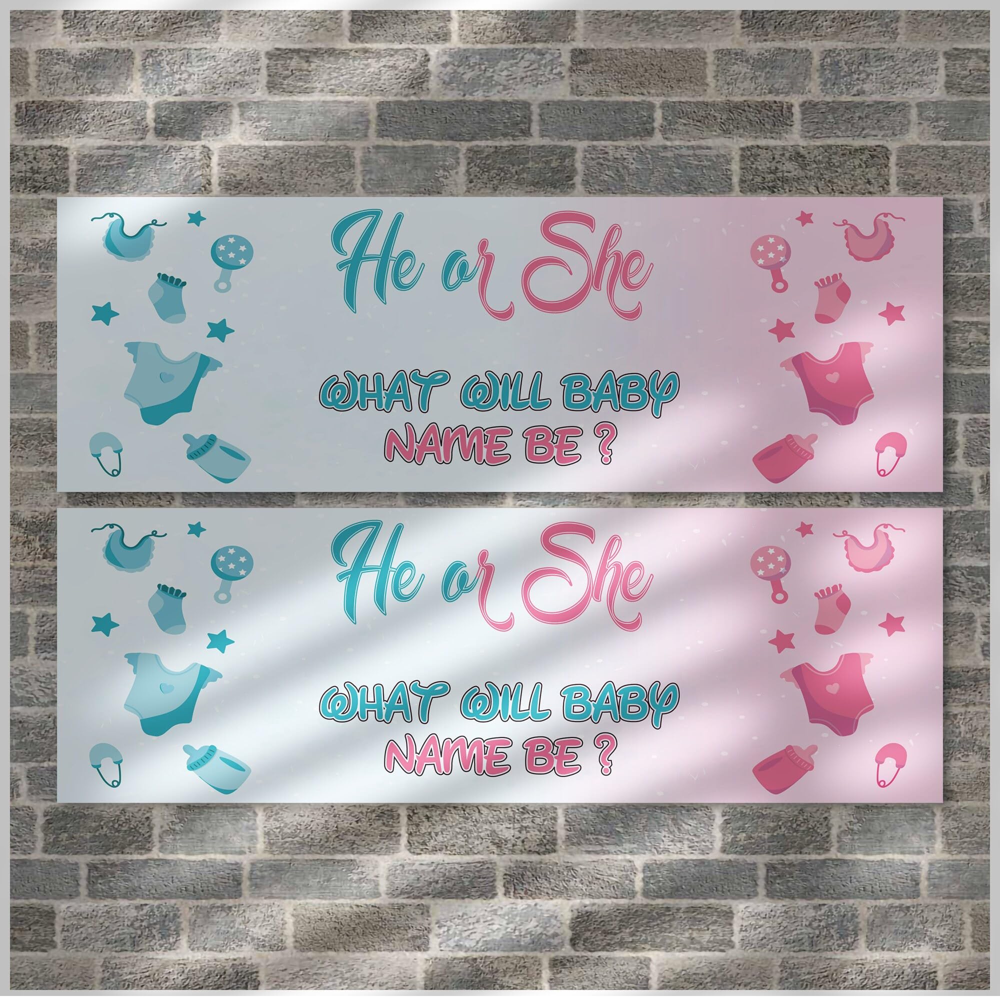 Set of two 2x Personalised Baby Gender Reveal Party Banners - Boy Or Girl? Pink & Blue Theme