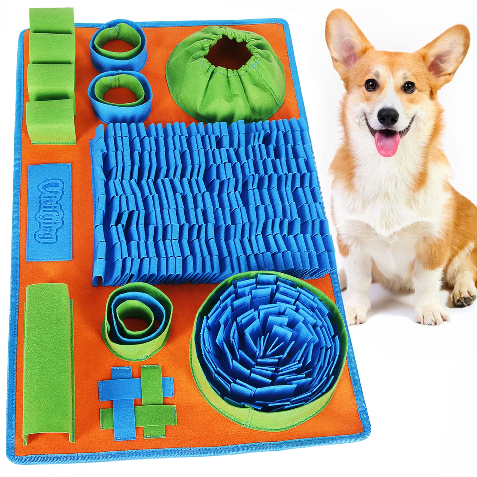 VivifyingSnuffle Mat for Dogs, Interactive Feeding Game for Boredom and Mental Stimulation, Dog Feeding Mat Encourages Natural Foraging Skills and Slow Eating