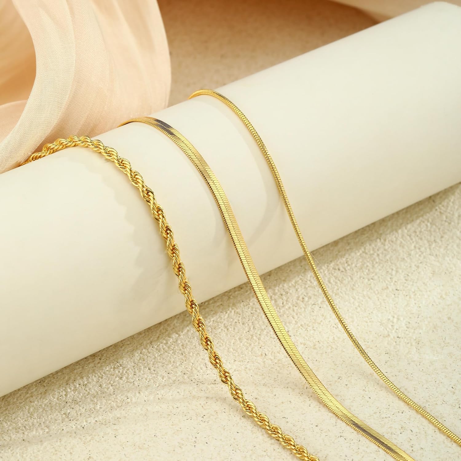 Layered Gold/Silver Necklace for Women,14K Gold/Silver Plated Herringbone Necklace Choker Multilayer Snake Paperclip Cuba Figaro Box Chain Accessories Set Non Tarnish Jewelry Gift for Women - Image 5