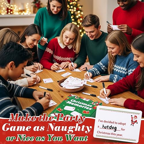 Miniatura 2 de Juego de cartas de Navidad para noche de juegos familiares, 120 tarjetas con 10 marcadores de borrado en seco, divertidos juegos de mesa para grupos