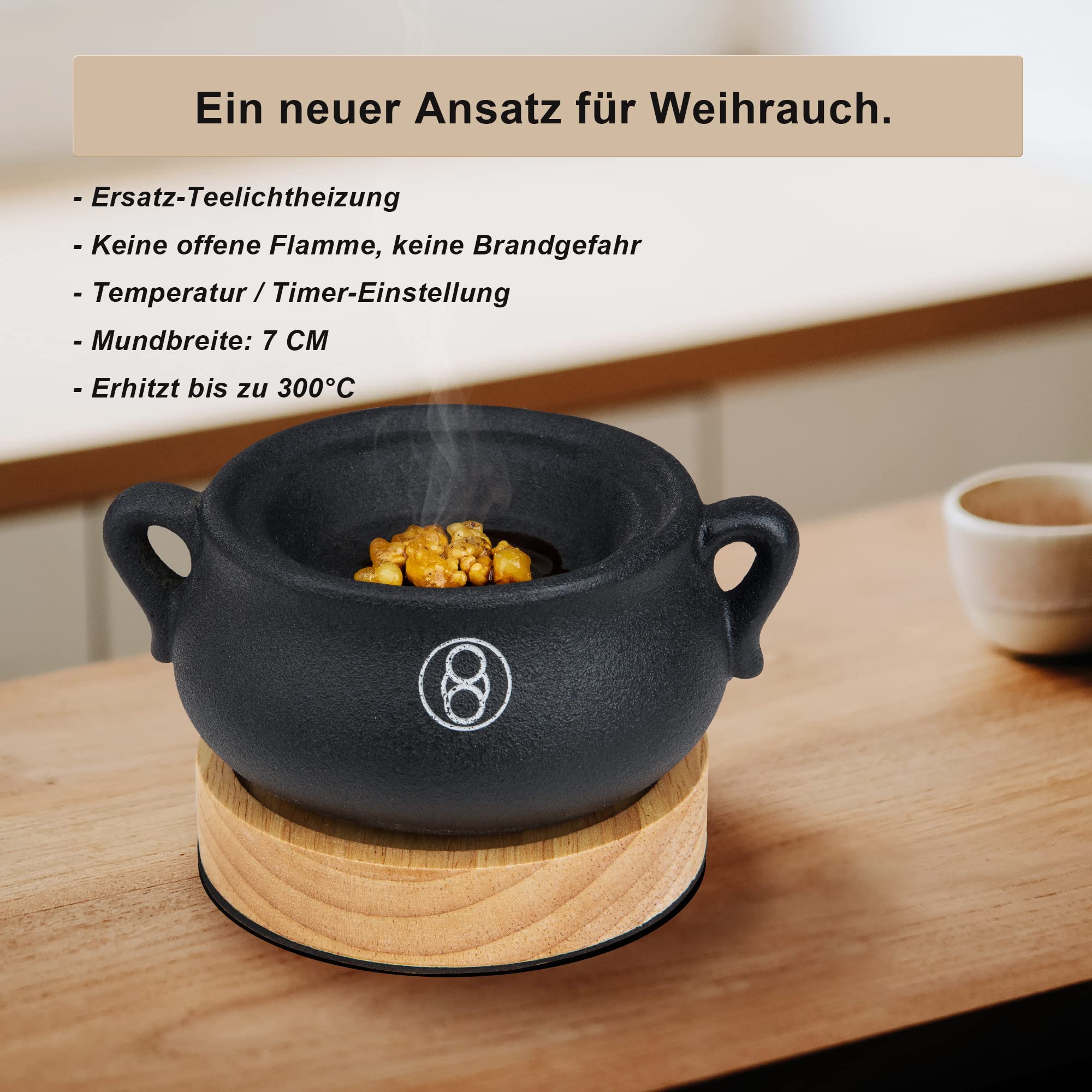 weihrauchbrenner elektrisch, schnell brennendes Harzen oder Weihrauch, Ersatz-Teelichtheizung, Ätherische Öle können erhitzt Werden. Keine offene Flamme, sicherer.