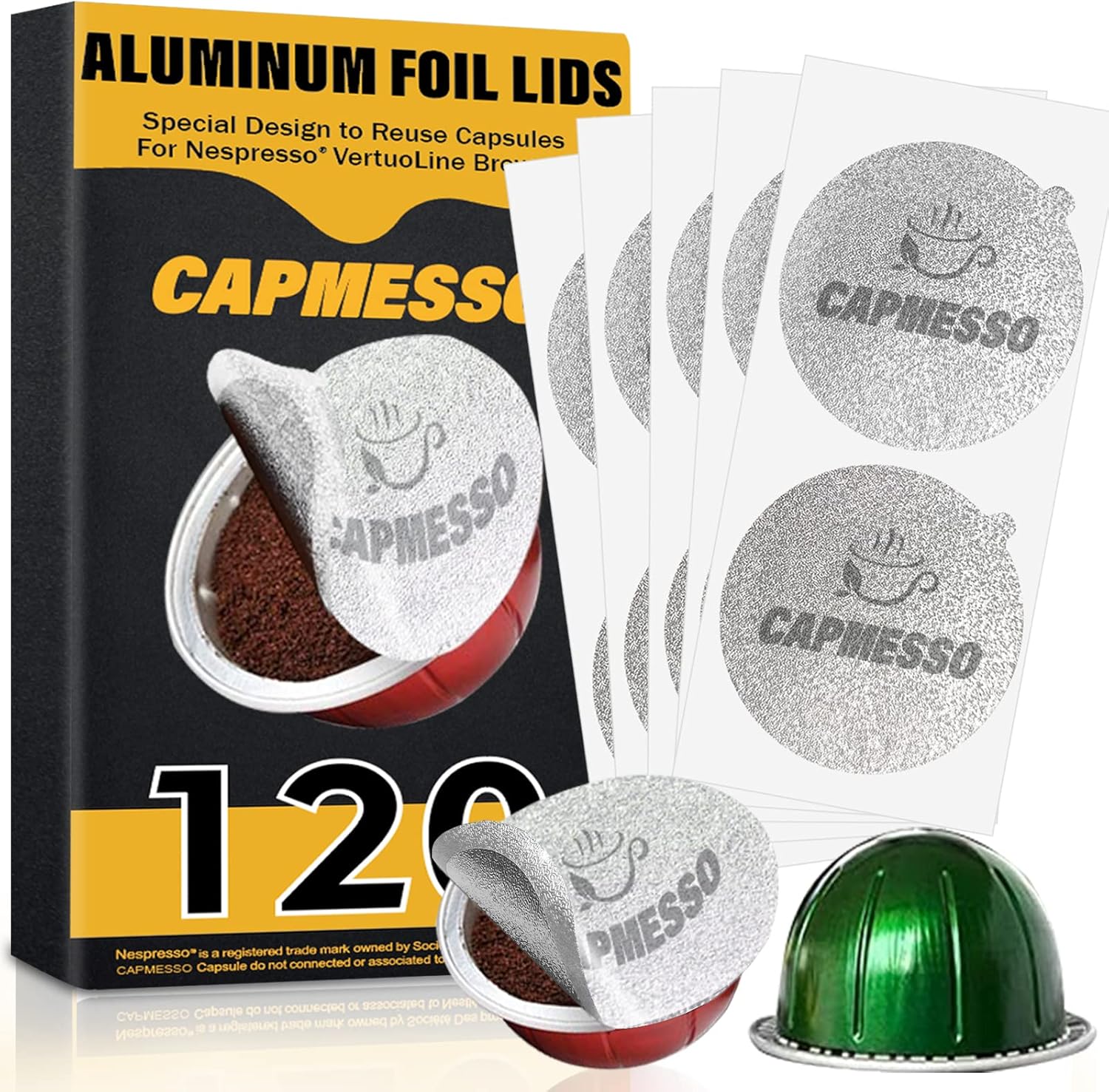 120 Sellos De Aluminio Para Cápsulas De Café Vertuo – Diámetro 62 Mm, Reutilizables, Para Máquinas Nespresso VertuoLine