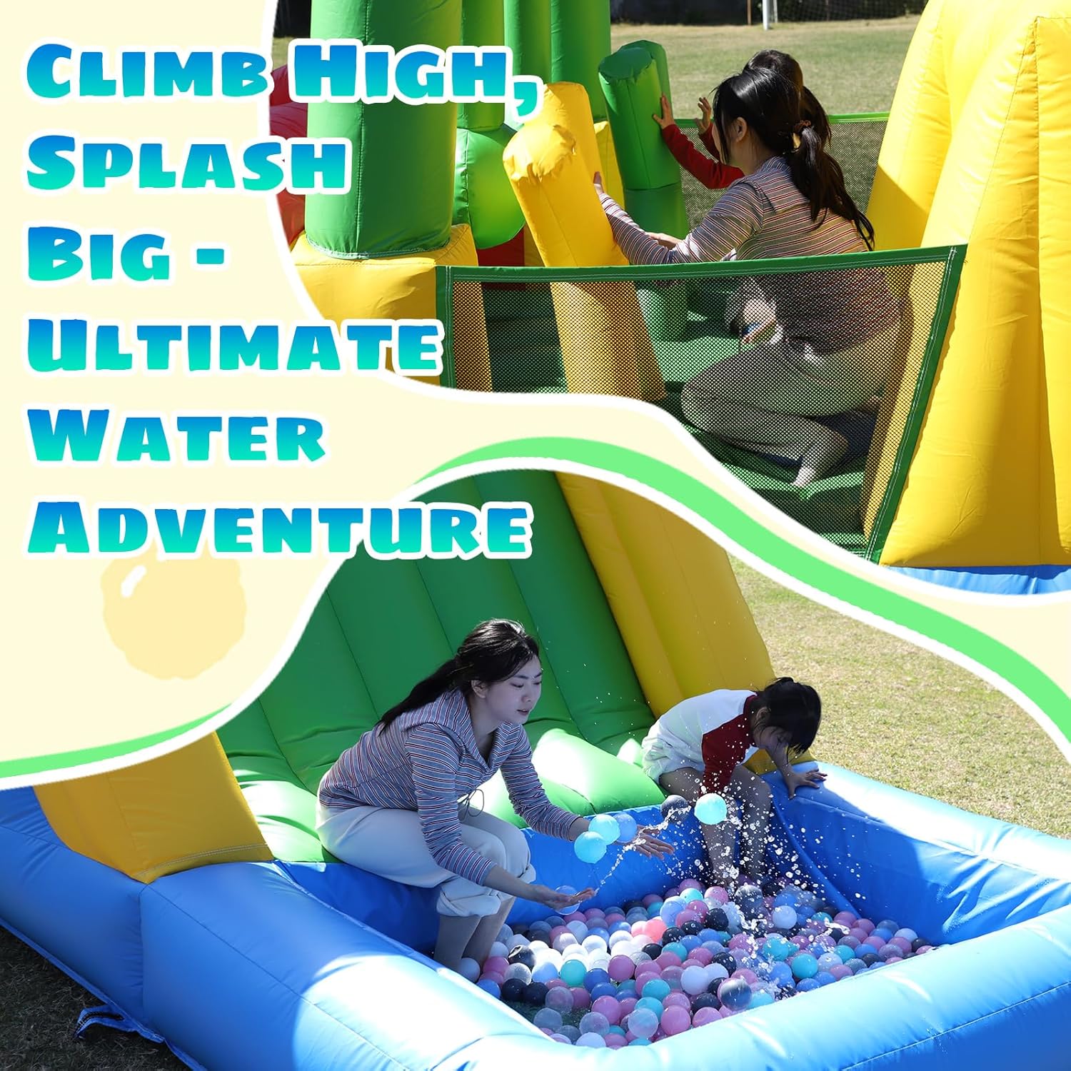 Commercial Bounce House for Big Kids 8-12(950W Blower)(100% PVC),22FT(L) Inflatable Obstacle Course with Water Slides&Ball Pit,Tunnels,Climbing,Obstacles Great for Party and Events 22x8x8.2FT