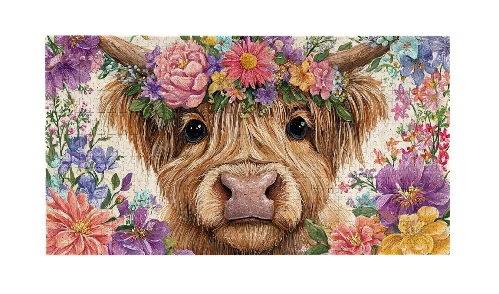 Drewniane puzzle dla dorosłych 900 sztuk - Kwiaty Highlands bydło, gra logiczna dla dorosłych gra logiczna, kreatywne hobby prezent b-418